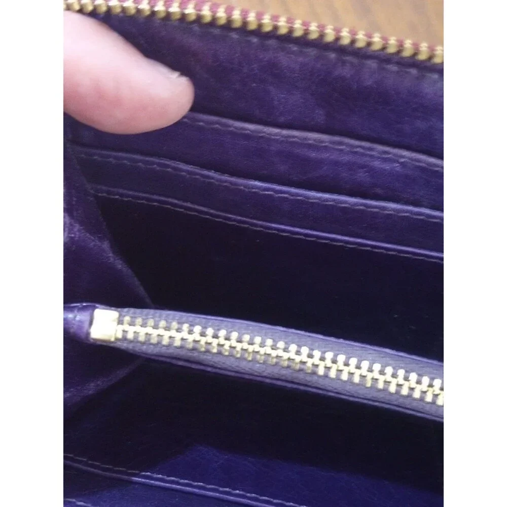 Tory Burch Maroon Leather Continental Zip Wallet